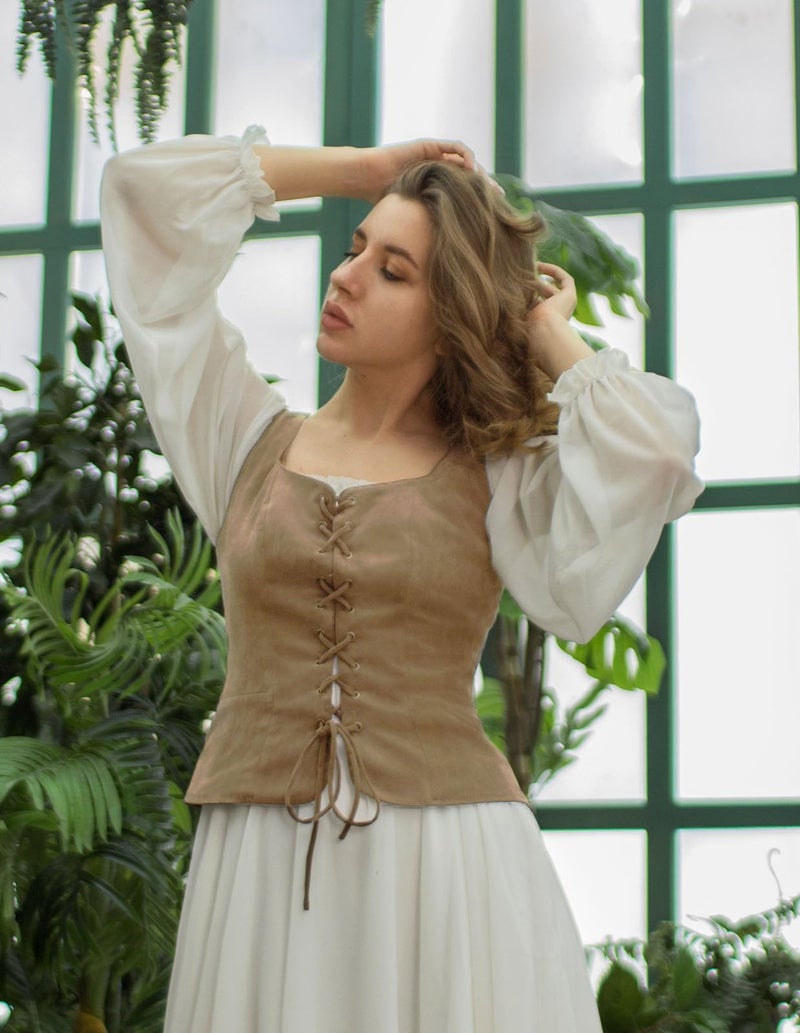 Scarlet Darkness Renaissance Costume Women Corset Tops for Women Cosplay Costume Pirate Bodice Brown M - Image 5